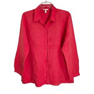 Eileen Fisher Women's‎ Pink Button Up Blouse Linen Blend Long Sleeve Size M